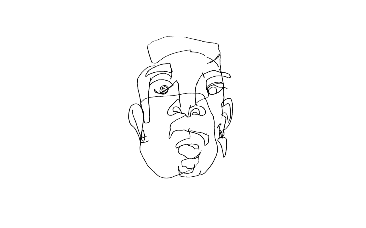 Guy with a modern earring, embodying contemporary style and personal expression. Line-art tattoo design for a bold and fashionable statement.