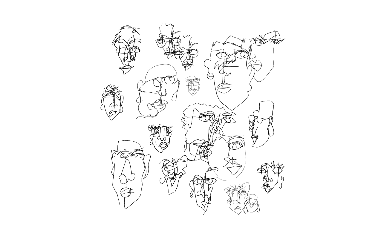 Diverse group of people showcasing individuality and collective spirit. Line-art tattoo design perfect for unique and inclusive body art.