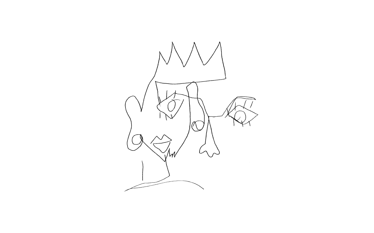 Person with a crown showcasing elegance and authority. Line-art tattoo design ideal for conveying power and sophistication.