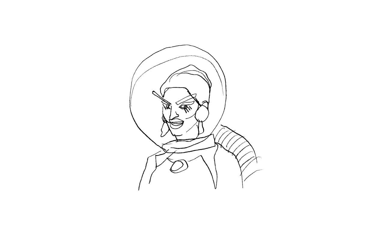 Woman astronaut, showcasing strength and exploration. Line-art tattoo design perfect for celebrating the spirit of adventure.