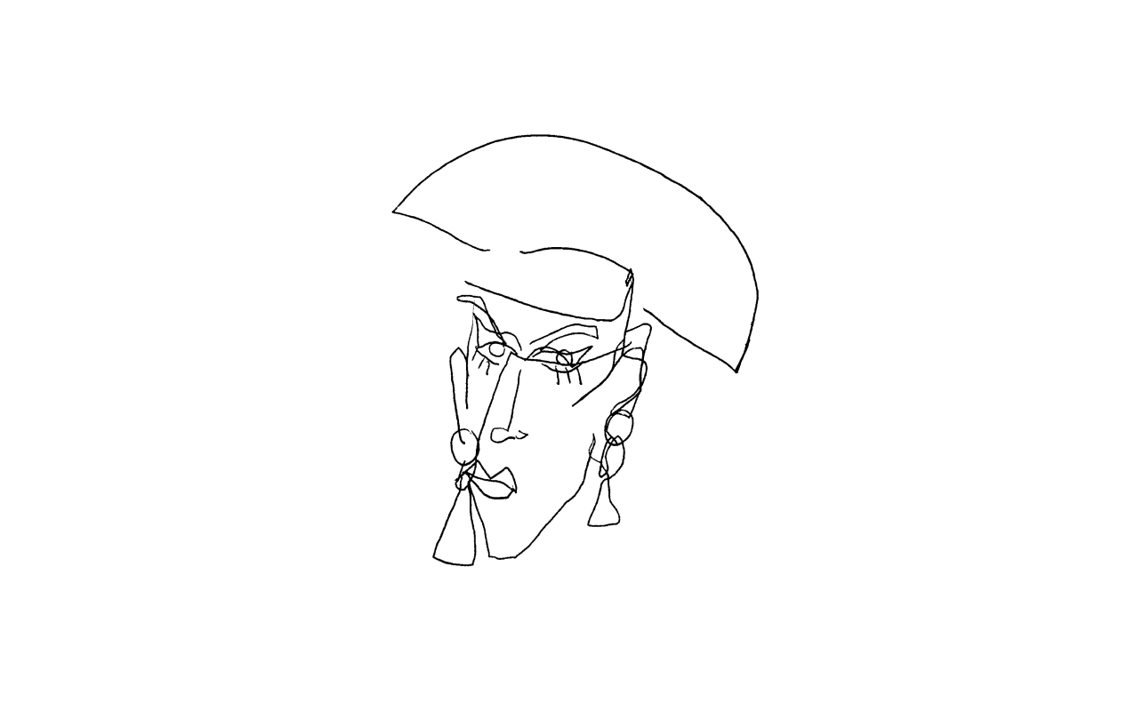 Line-art Person with hat and earings Tattoo Design. Perfect for those looking for a unique and modern tattoo idea.