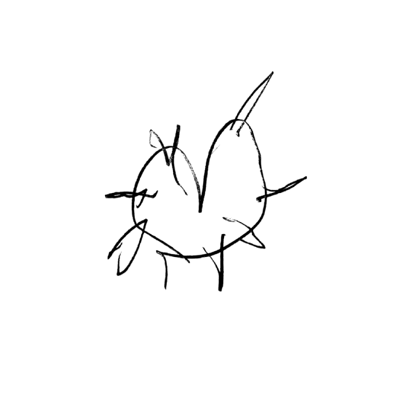 Heart with thorns, II, symbolizing the complex interplay of love and pain. Line-art tattoo design perfect for a profound and emotive statement.