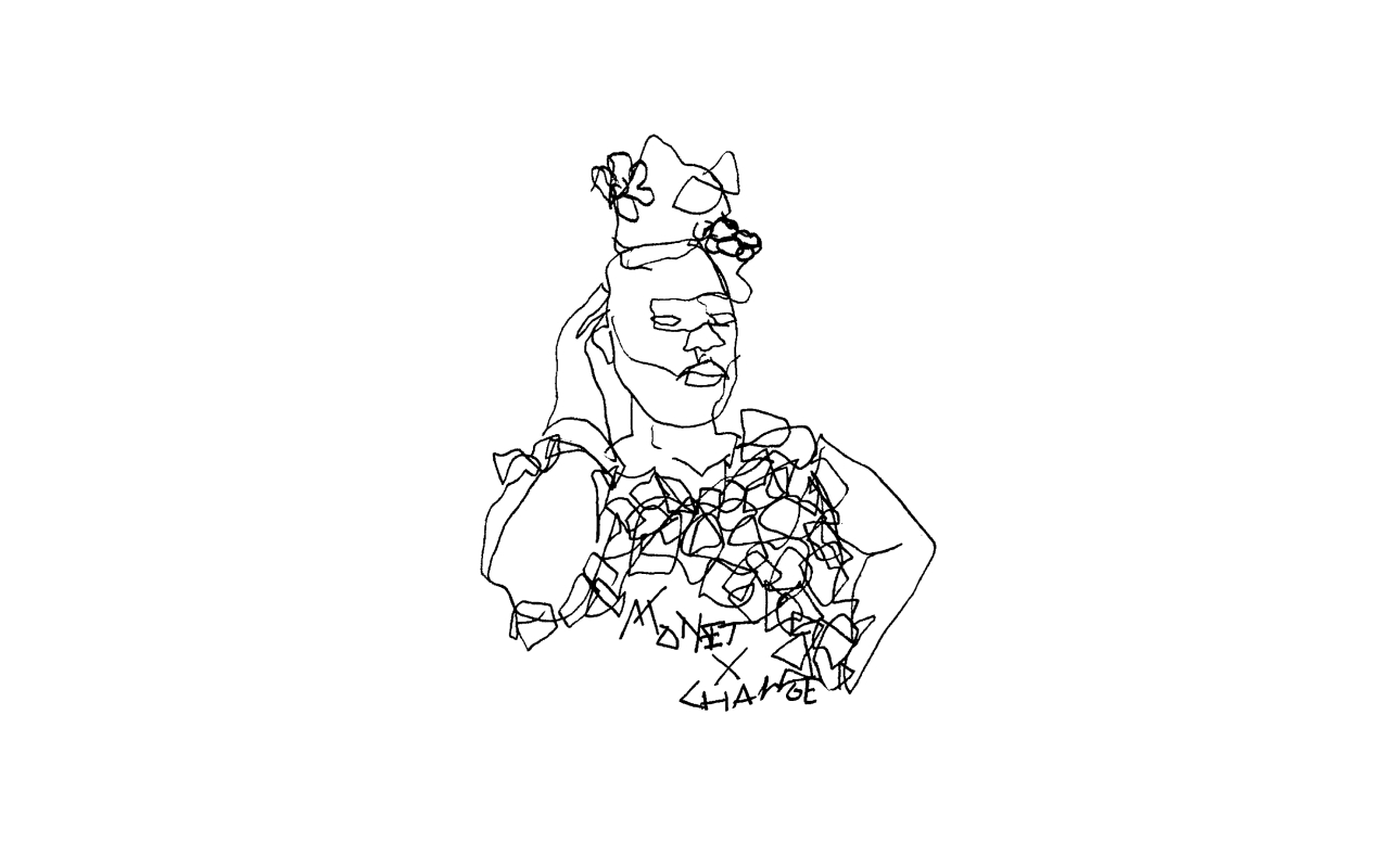 Figures adorned with sponges showcasing whimsical and creative body art. Unique line-art tattoo design for playful and distinctive looks.