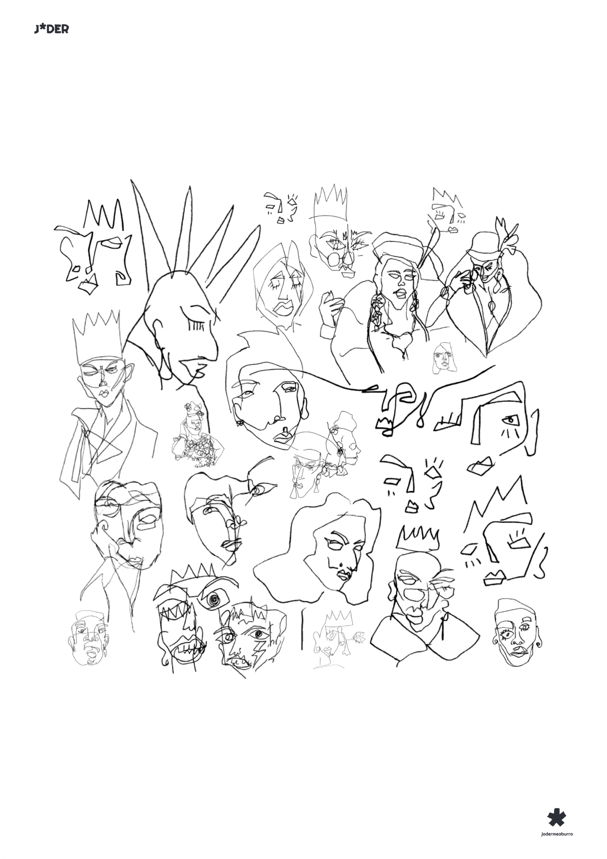 Illustration from the 'Matésky' collection, showcasing expressive portraits and faces with a bold, unique style. Provides a modern twist on traditional portraiture.