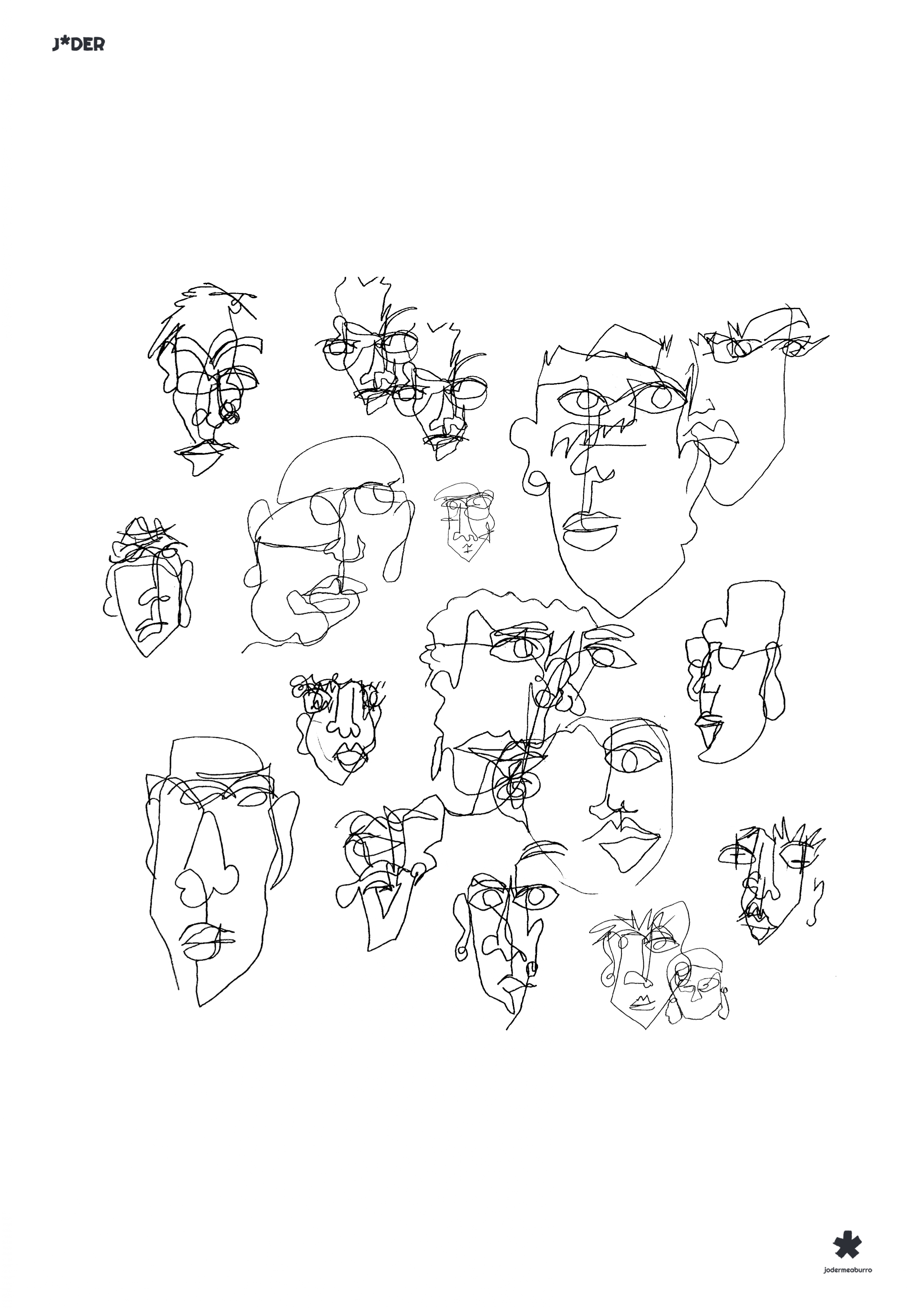 Illustration from the Matésky collection featuring dynamic portraits and faces with bold line work and an irreverent style. Adds a unique, edgy touch to your space.