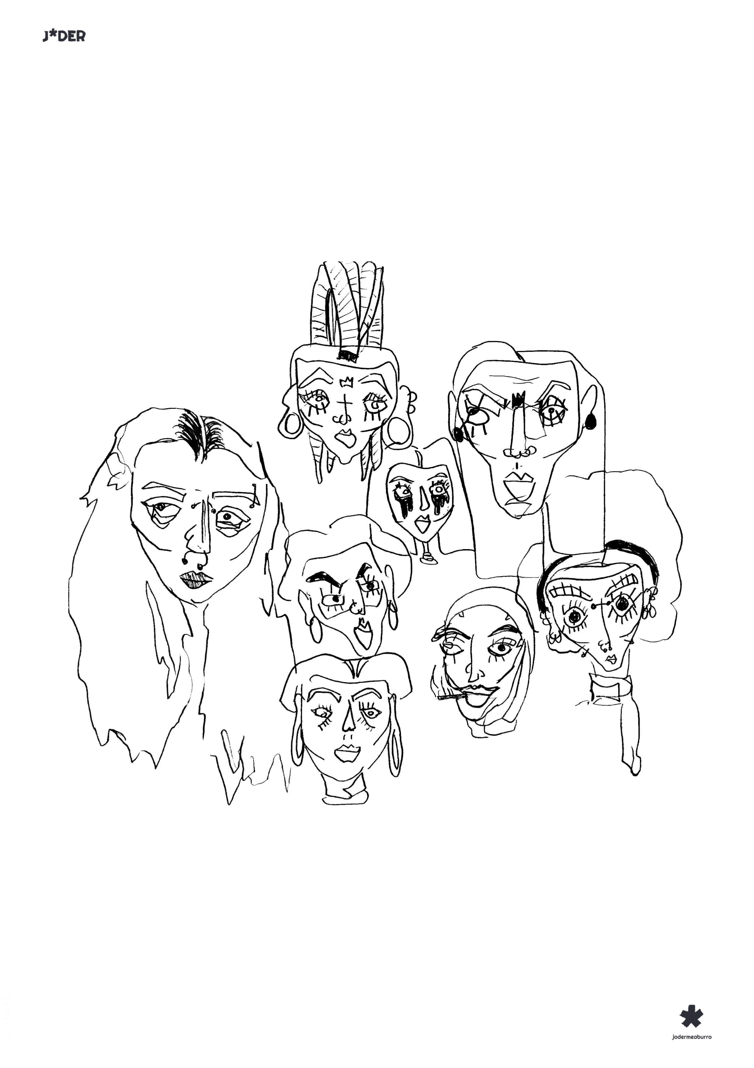 Illustration from the Matésky collection showcasing a striking portrait of women with bold lines and expressive details, reflecting a unique and irreverent style.